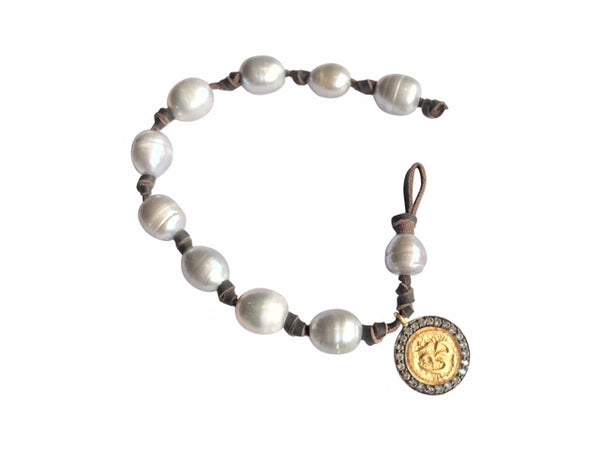 Grey Pearl Bracelet with Coin