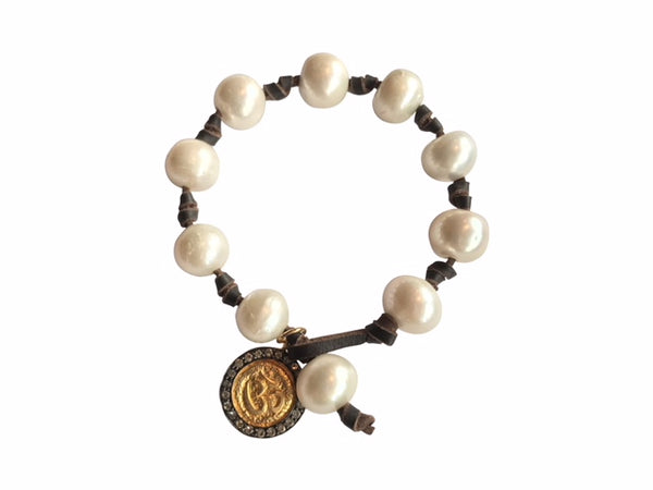 White Pearl and Coin Bracelet