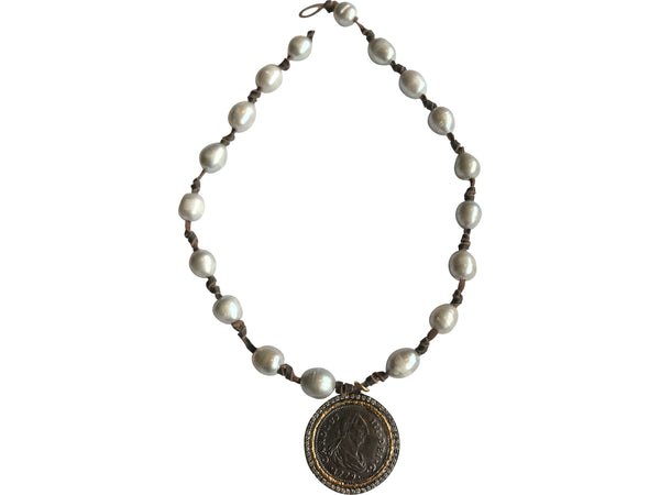 Grey Pearl Necklace with Coin